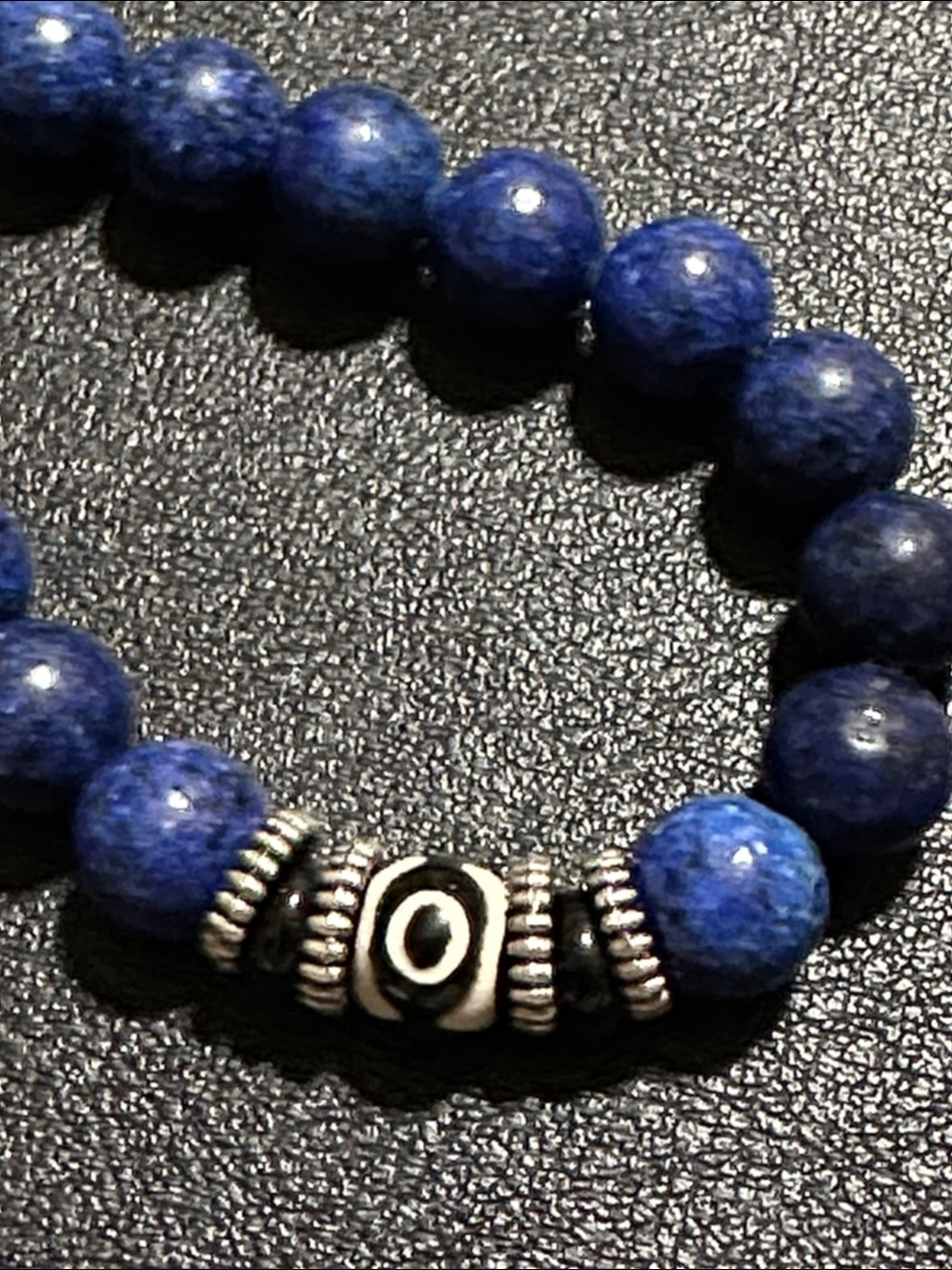 Buddha Stones 108 Beads Lazurite Lapis Lazuli 3-eyed Dzi Bead Necklace - Picture 6 of 12